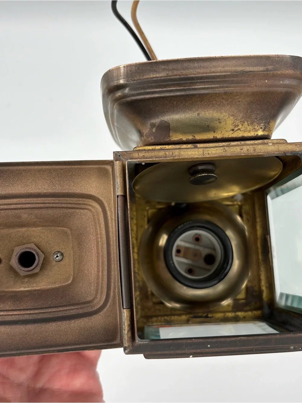 Early MCM 11” Copper & Brass Carriage Lantern Sconce Porch Light Clean Refurbish